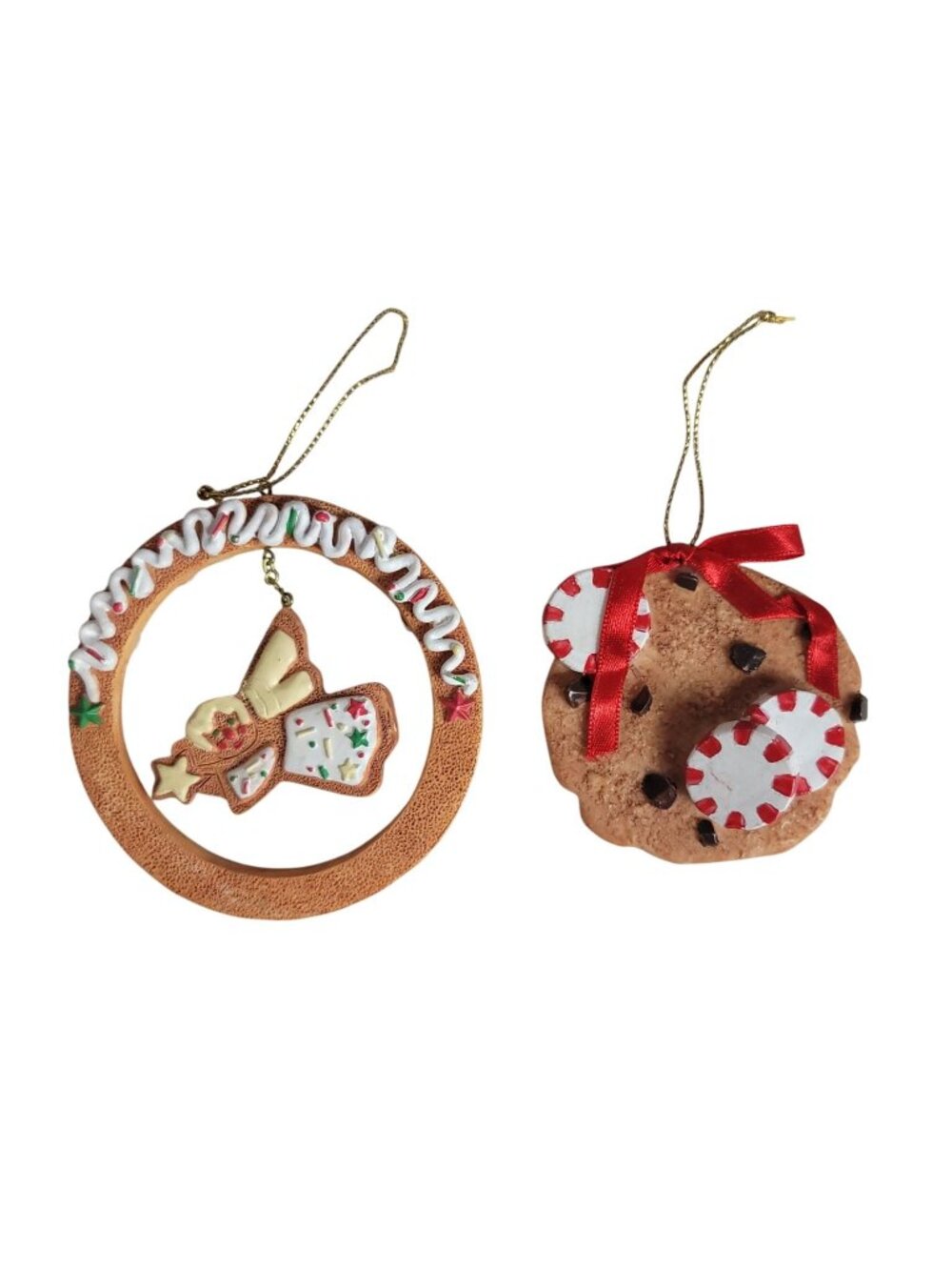 Vintage Cookie Christmas Ornaments Set Chocolate Chip Mint Candy Icing 2-Sided